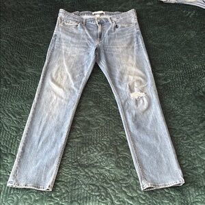 Blue Straight Leg Distressed Jeans
